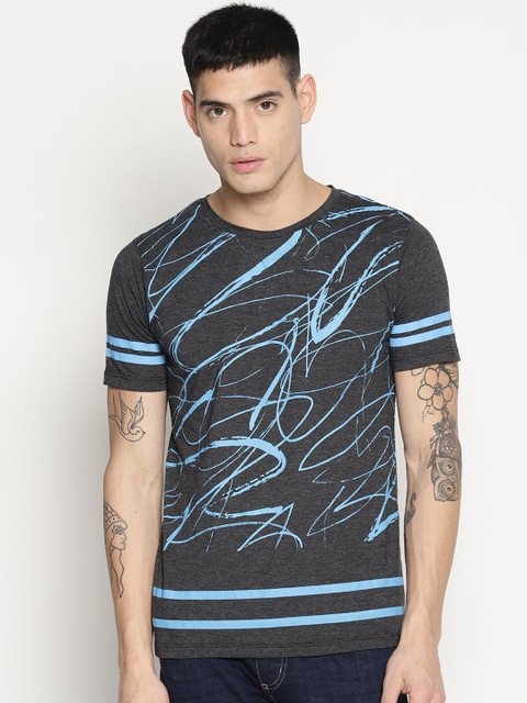 

IMPACKT Men Black & Blue Printed Round Neck T-shirt