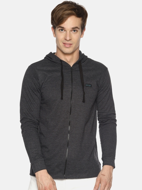

IMPACKT Men Charcoal Grey Printed Hooded Sweatshirt