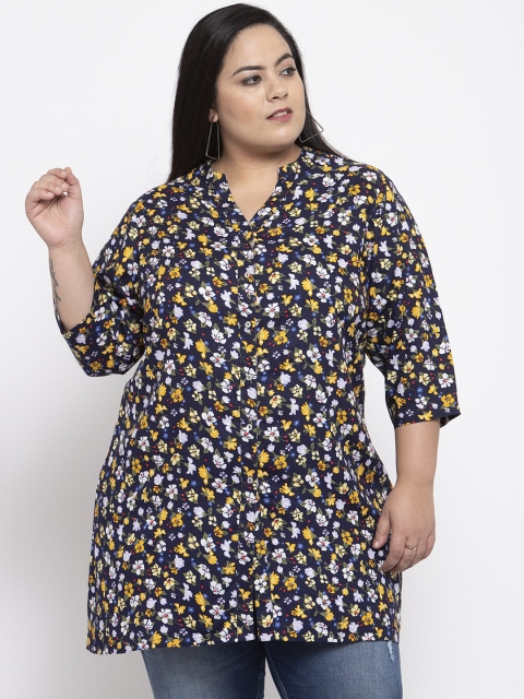 

plusS Women Navy Blue & White Printed Tunic