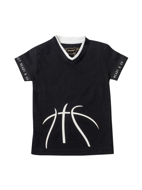

Kid Studio Boys Black Printed V-Neck T-shirt