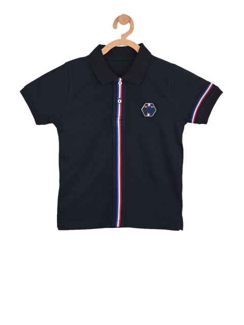 

Stupid Cupid Boys Navy Blue Striped Polo Collar T-shirt