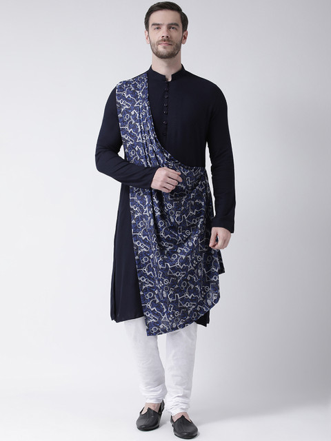 

DEYANN Men Navy Blue Printed Straight Draped Kurta