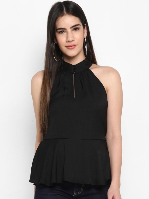 

FOSH Women Black Solid Peplum Top