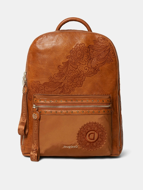 Desigual Women Brown Embroidered Backpack