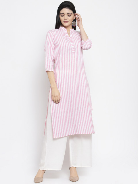 

Clora Creation Women Pink & White Striped Straight Kurta