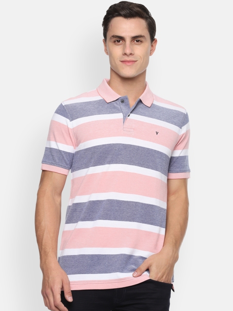 

Van Heusen Sport Men Pink Blue Striped Polo Collar Pure Cotton T-shirt