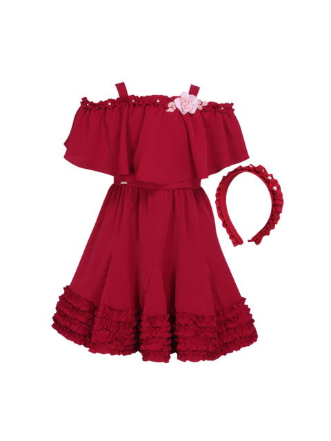 

CUTECUMBER Girls Red Solid Fit and Flare Dress