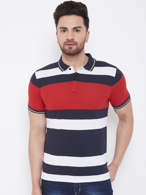 

Austin wood Men Navy Blue & Red Colourblocked Polo Collar T-shirt