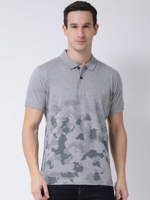 

Club York Men Grey Camouflage Printed Polo Collar T-shirt