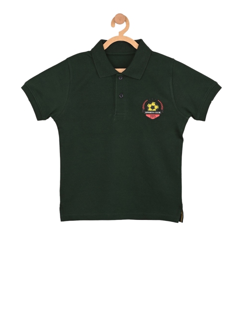 

Stupid Cupid Boys Green Solid Polo Collar T-shirt