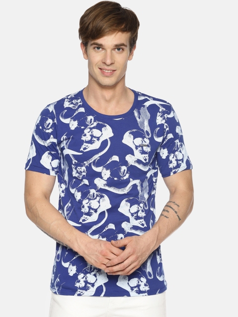 

IMPACKT Men Blue & White Printed Round Neck T-shirt
