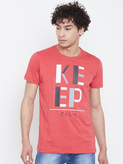 

Octave Men Peach-Coloured Printed Round Neck T-shirt
