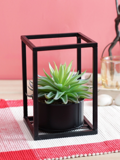 

PolliNation White & Green Artificial Succulent Plant With Metal Stand