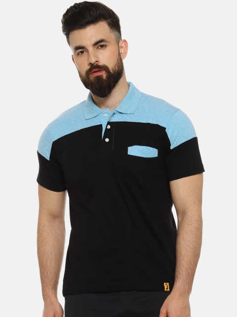 

Campus Sutra Men Black & Blue Colourblocked Polo Collar T-shirt