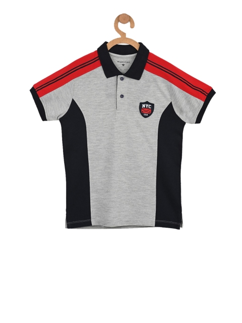 

Stupid Cupid Boys Grey & Black Colourblocked Polo Collar T-shirt