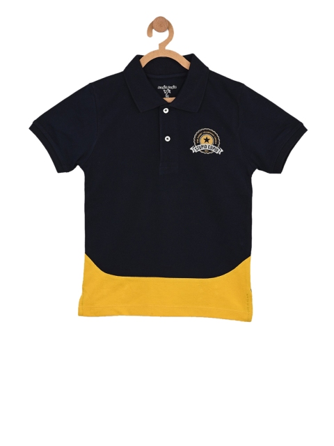 

Stupid Cupid Boys Navy Blue & Yellow Colourblocked Polo Collar T-shirt