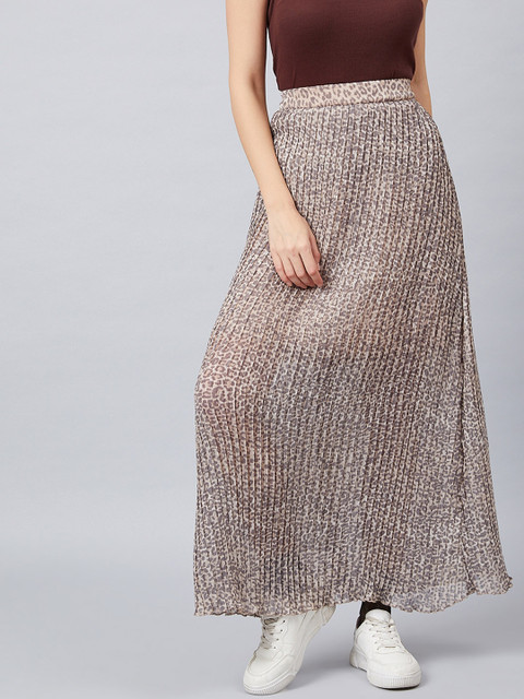 

Athena Women Beige Printed A-Line Pleated Maxi Skirt