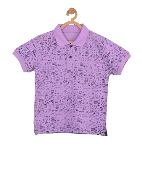

Stupid Cupid Boys Lavender & Black Printed Polo Collar T-shirt
