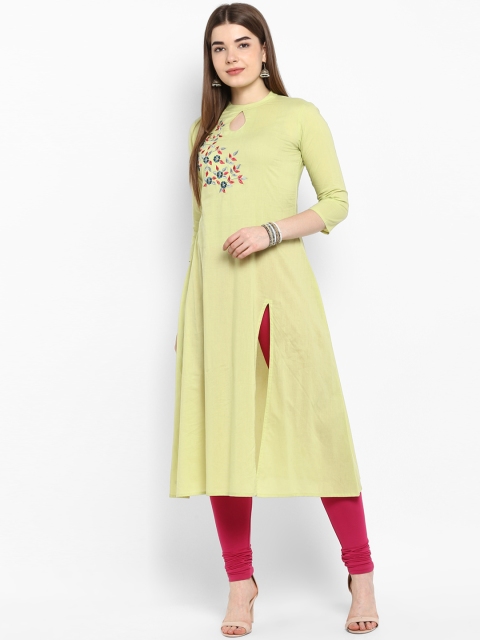 

ETHNIC STREET Women Green Embroidered A-Line Kurta