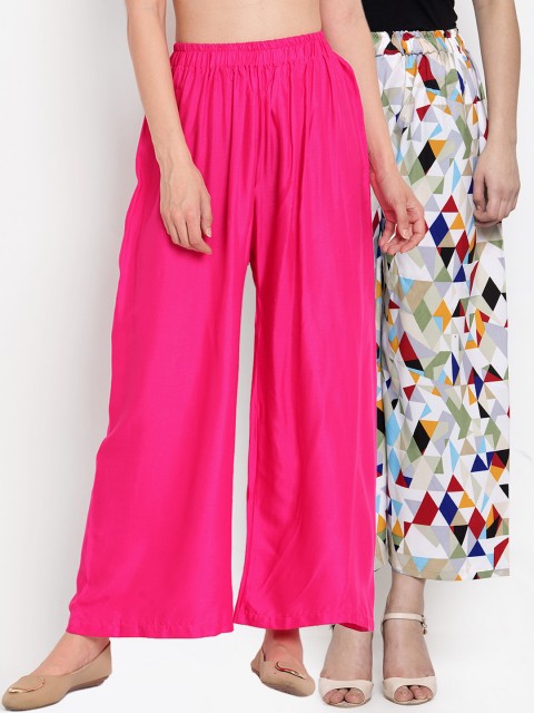 

TAG 7 Women Pack of 2 Printed Wide Leg Palazzos, White