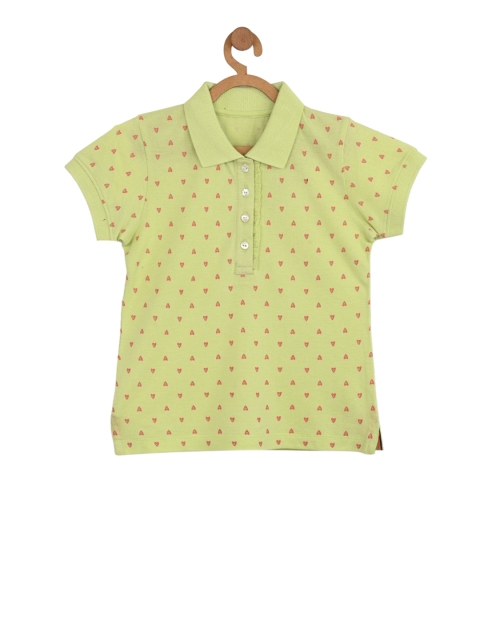 

Stupid Cupid Girls Green & Pink Printed Polo Collar T-shirt