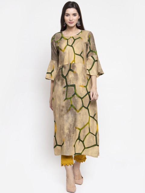 

Indibelle Women Beige Printed Kurta with Trousers