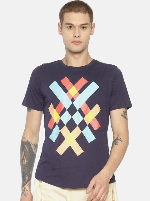 

IMPACKT Men Blue & Beige Printed Round Neck T-shirt