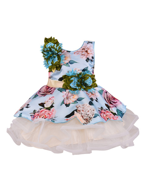 

Wish Karo Girls Blue & Cream-Coloured Printed Fit and Flare Dress