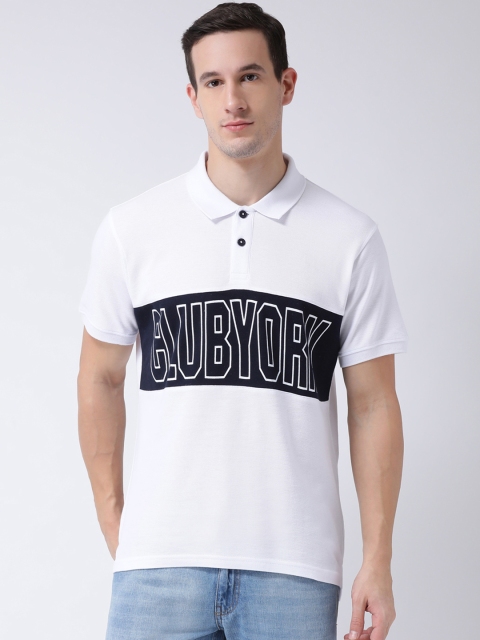 

Club York Men White & Navy Blue Printed Polo Collar T-shirt