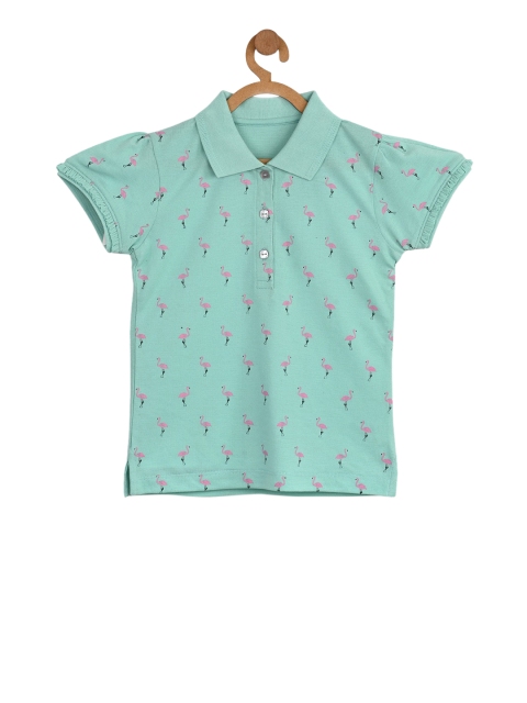 

Stupid Cupid Girls Sea Green Printed Polo Collar T-shirt