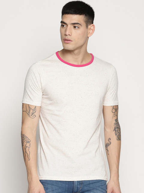 

IMPACKT Men Cream-Coloured Printed Round Neck T-shirt