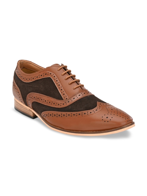 

LUJO Men Tan Brown & Black Colourblocked Formal Leather Brogues