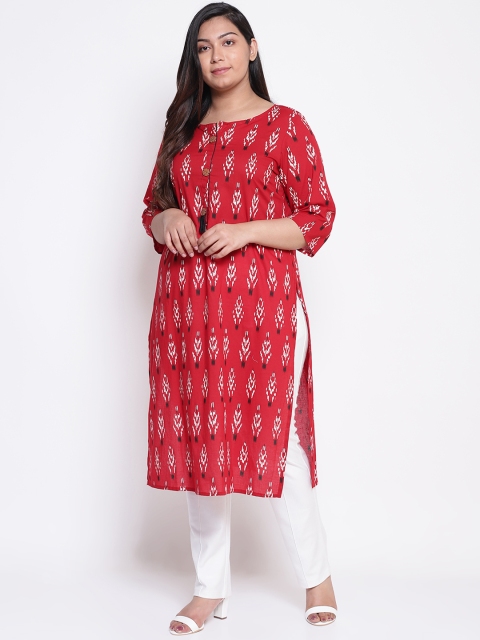 

Amydus Women Red & White Printed Straight Kurta