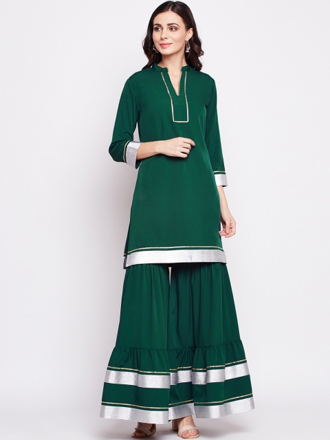

FABNEST Women Green Solid Kurta with Sharara