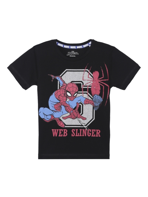 

Kids Ville Boys Black Spiderman Printed Round Neck T-shirt