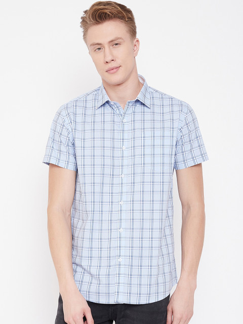 

METTLE Men Blue Regular Fit Checked Casual Shirt