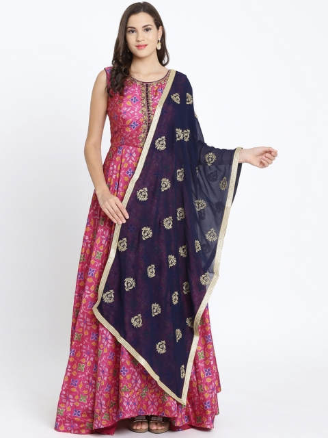 

Koskii Women Fuchsia Pink Printed Ethnic Maxi Dress with Dupatta