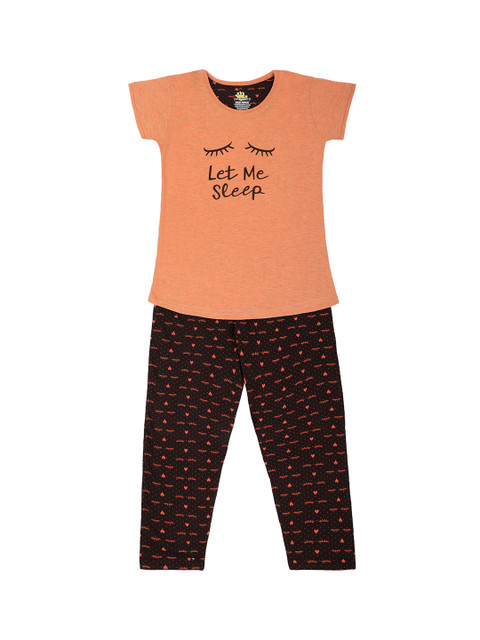 

Punkster Girls Orange & Black Printed Night suit