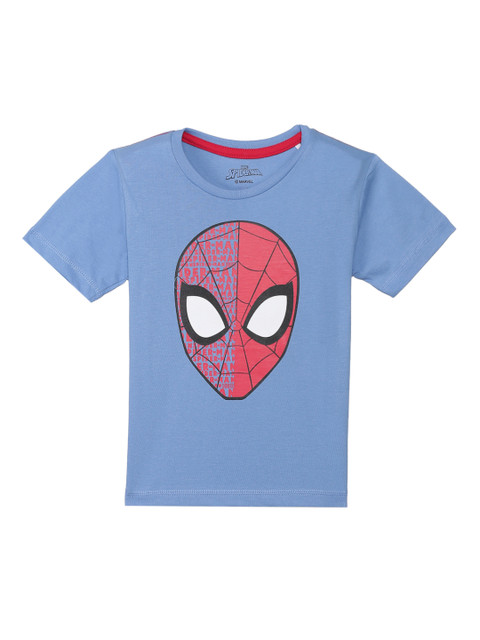 

Kids Ville Boys Blue Spiderman Printed Round Neck Pure Cotton T-shirt