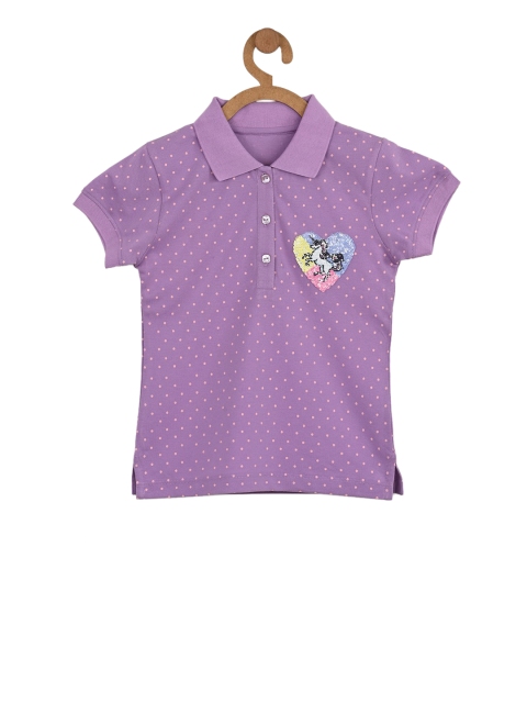 

Stupid Cupid Girls Lavender Printed Polo Collar T-shirt