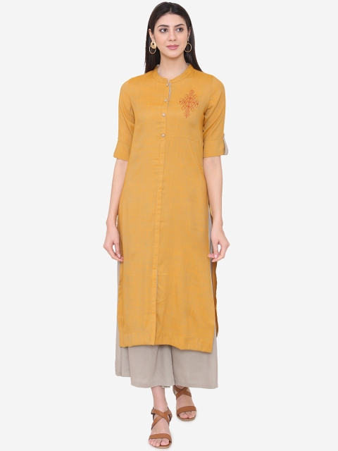 

Laabha Women Mustard Yellow & Beige Solid Kurta with Palazzos