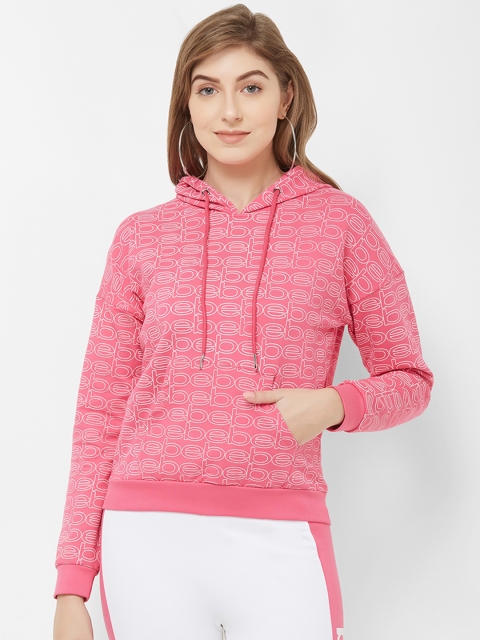

bebe Women Pink & White Printed Hooded Sweatshirt