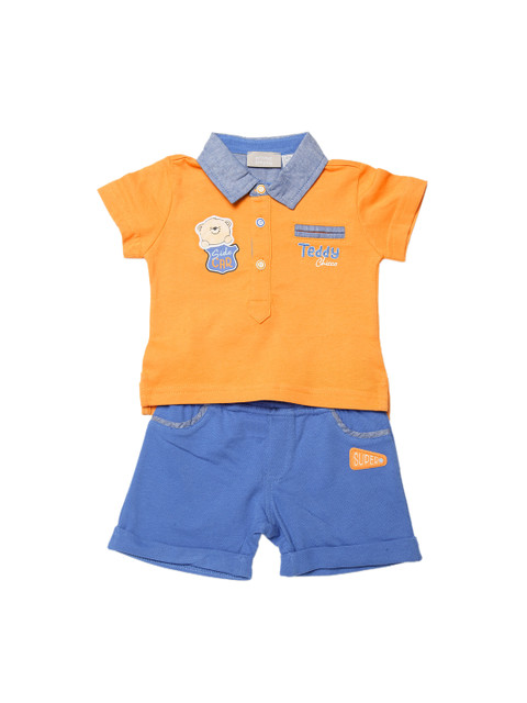 

Chicco Boys Orange & Blue Solid T-shirt with Shorts