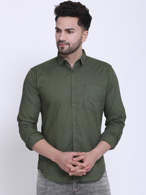 

Crosscreek Men Olive Green Slim Fit Solid Casual Shirt