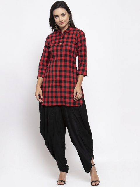 

Jompers Women Red & Black Checked Kurti
