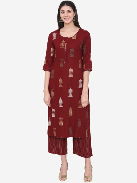 

Laabha Women Maroon Printed Kurta with Palazzos