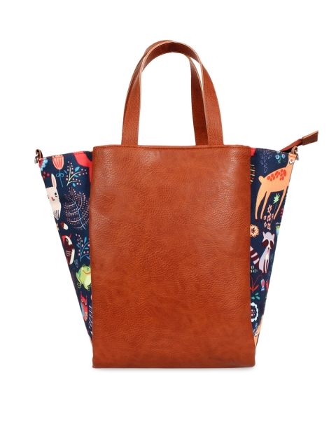 

Anekaant Brown & Navy Blue Printed Handheld Bag