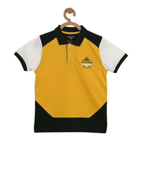 

Stupid Cupid Boys Yellow & Black Colourblocked Polo Collar T-shirt