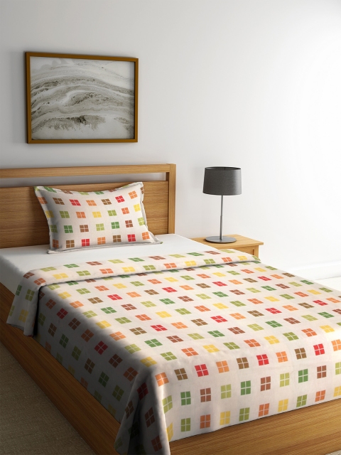 

Soumya Unisex Set Of 2 Off-White & Green Geometric Printed Bedcover Set 1 sheet with 1 Pillow Cover