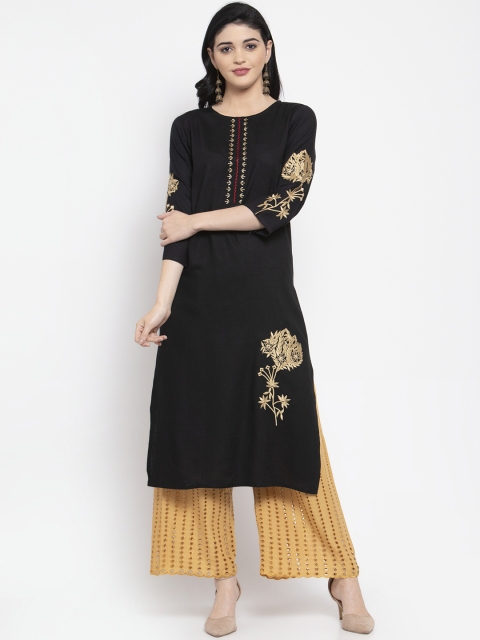 

Clora Creation Women Black Embroidered Straight Kurta